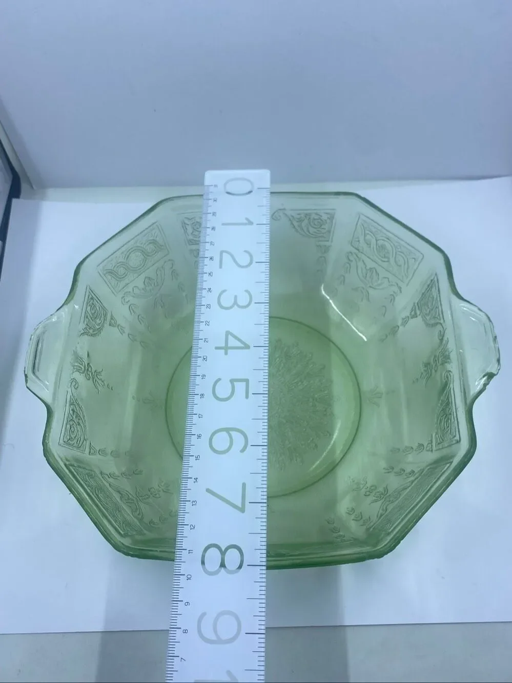 Uranium Anchor Hocking Princess Green Octagonal Depression Cereal Bowl 8” vtge
